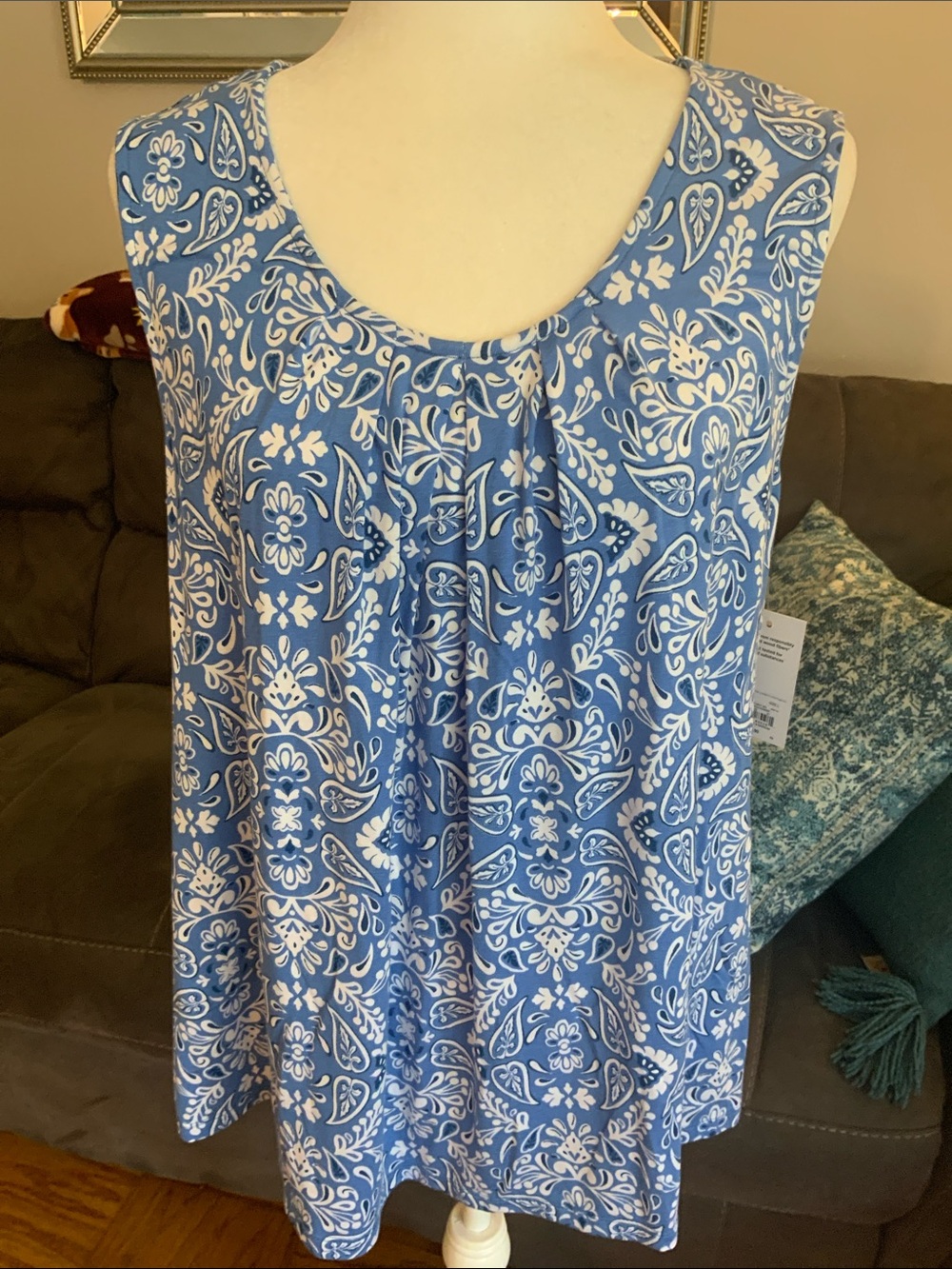 croft & barrow Blue and White Paisley Print tank Top